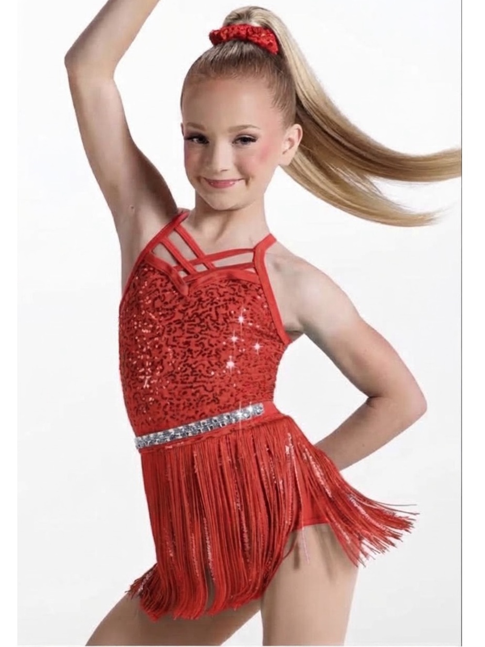 Weissman | Gonna Be A Good Day Red Sequin Fringe Dance Costume Rhinestone IC
